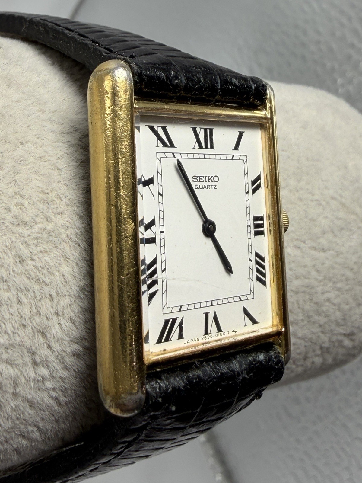 Seiko 2620-5040 New Battery Vintage Mens Tank Watch 26MM 7.25″ Leather Band