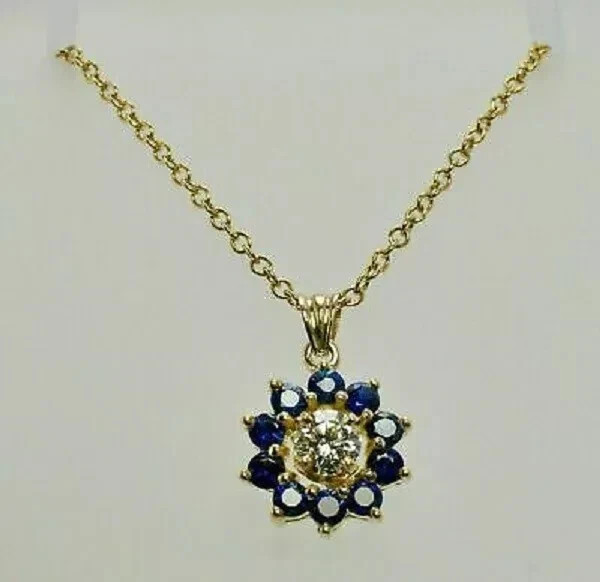 1Ct Round Diamond and Sapphire Women’s Pendant 14K Yellow Gold Finish Free Chain