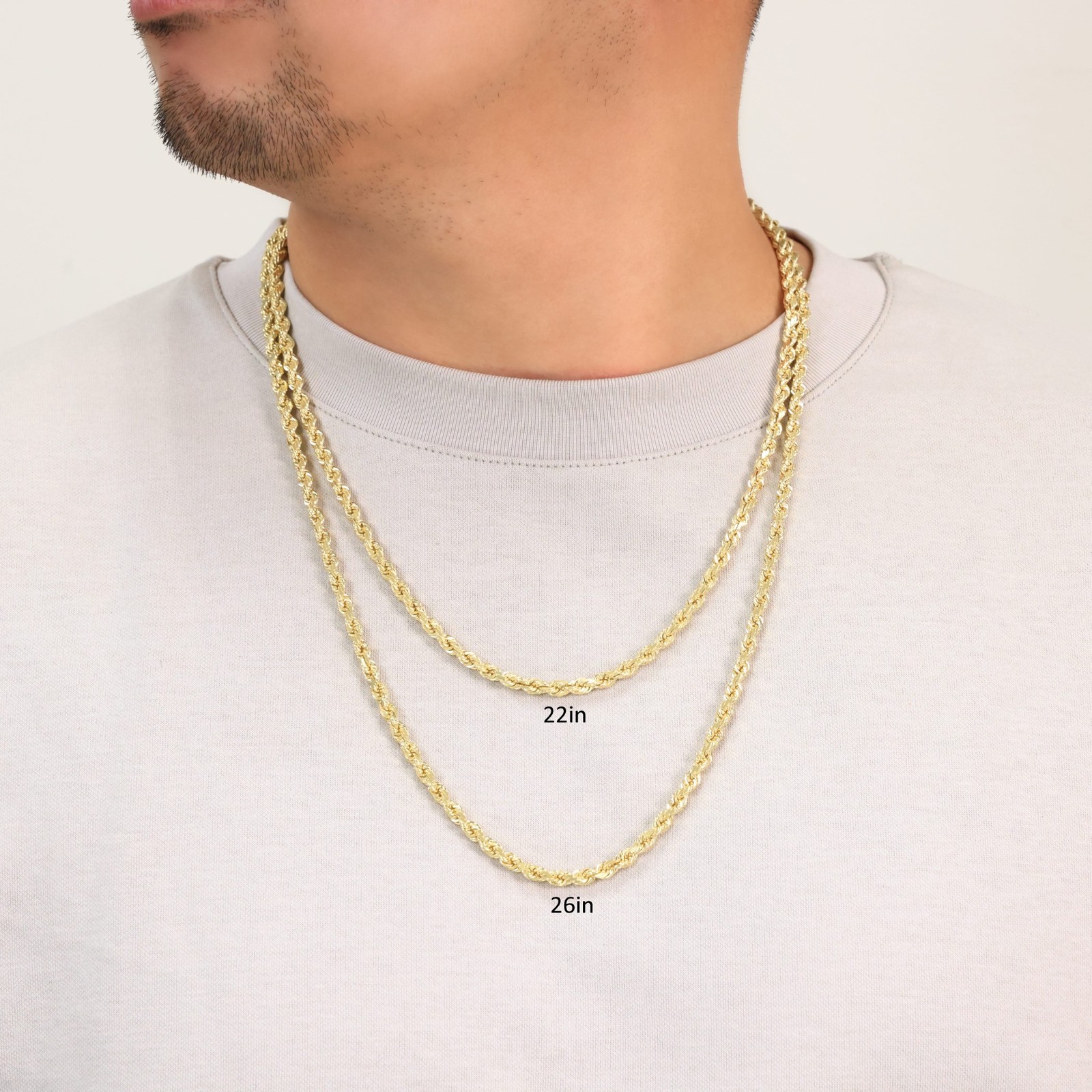 10K Yellow Gold 5mm Diamond Cut Rope Chain Pendant Necklace Mens Womens 16″- 30″