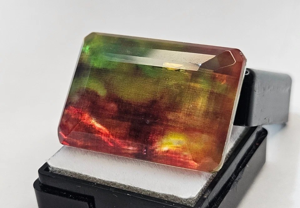 Natural Ethiopian Ammolite Opal Like Organic 42 Ct Emerald Cut Gemstone