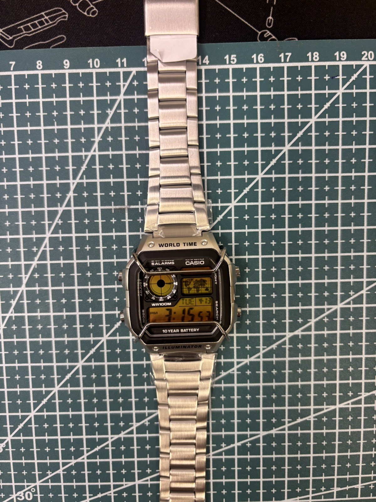 Casio Royale AE-1200WHD World Time Illuminator Digital Watch Mod sun set