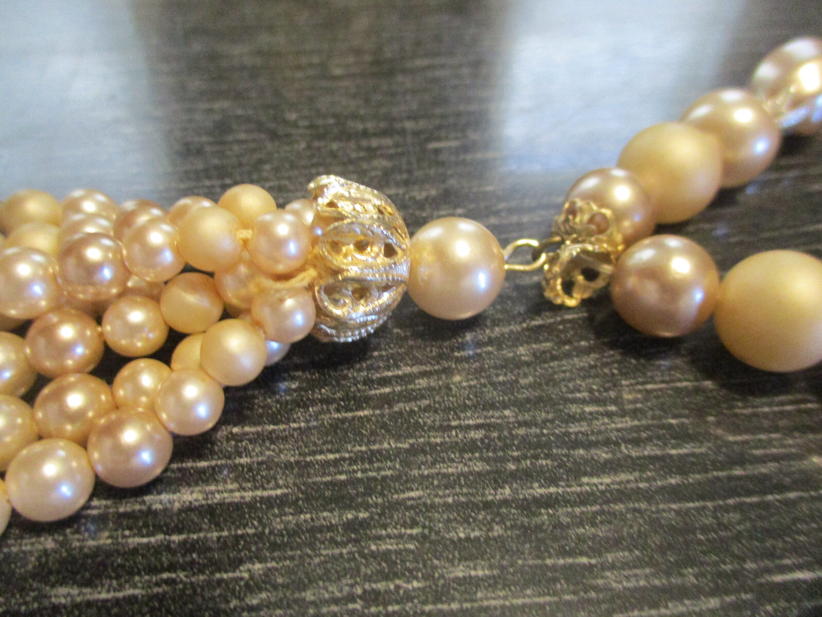 Vintage Retro Faux Pearl Bead 5-1/2″ Drop Dangle Tassel Pendant 17″ Necklace