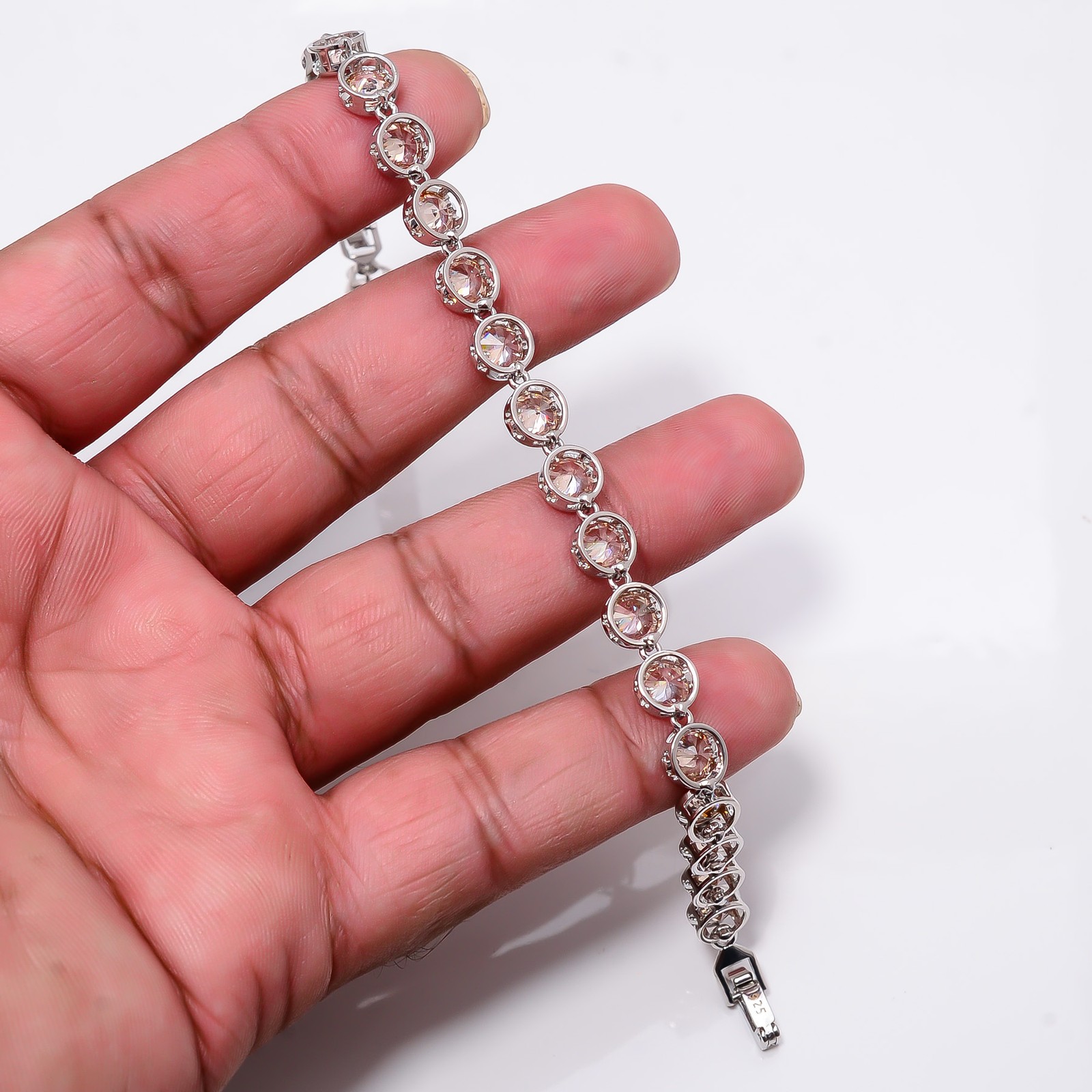 Morganite 925 Sterling Silver Adjustable Bracelet 7-8″ B126910, Gift for her