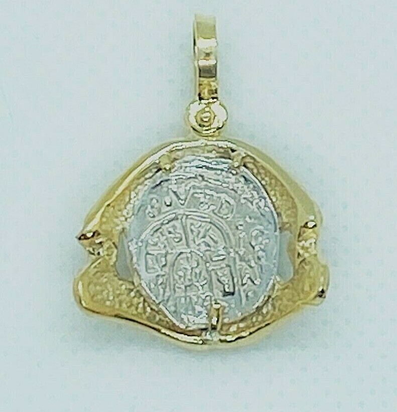 Atocha Coin Pendant Jaws 14K Yellow Gold Over Sterling Silver Treasure Coin