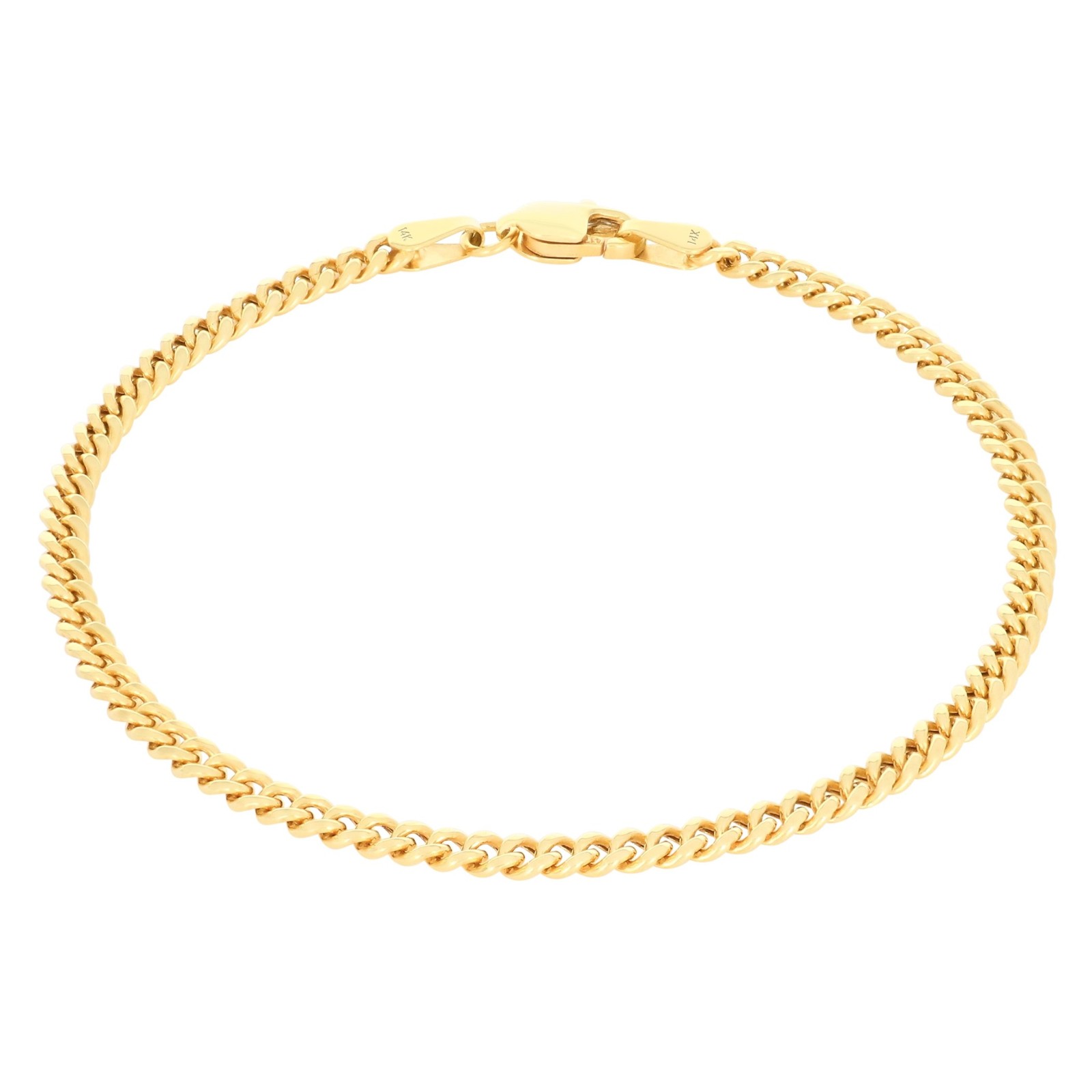 14K Yellow Gold 3mm Miami Cuban Link Chain Bracelet Men Women 7″ 7.5″ 8″ 8.5″ 9″