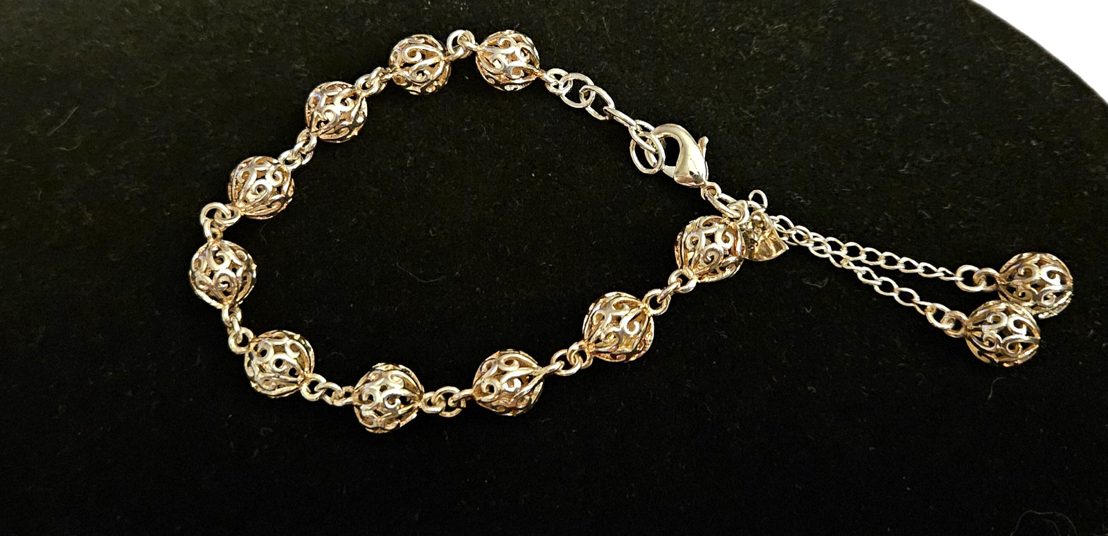STERLING SILVER 925 Open Weave Ball Bead Bracelet 6.5″ 7″ Adjustable 10 gr