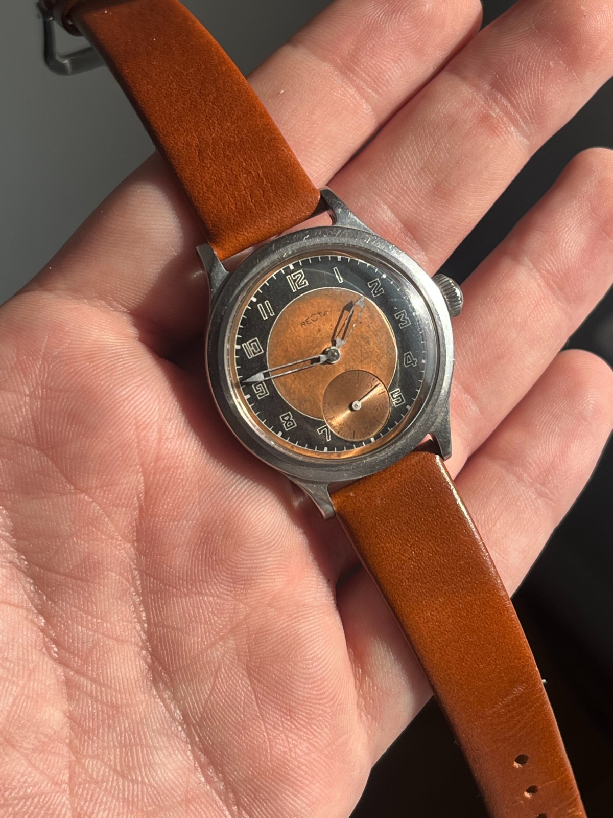 Vintage 1940s Recta Type 1224 Swiss Military Watch Tropical Bullseye Dial 32mm