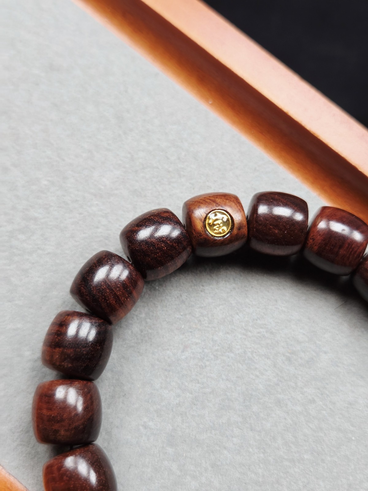 ​Heritage Crimson: 11.6mm Natural Rosewood Barrel Beads | Golden Emblem Zen…