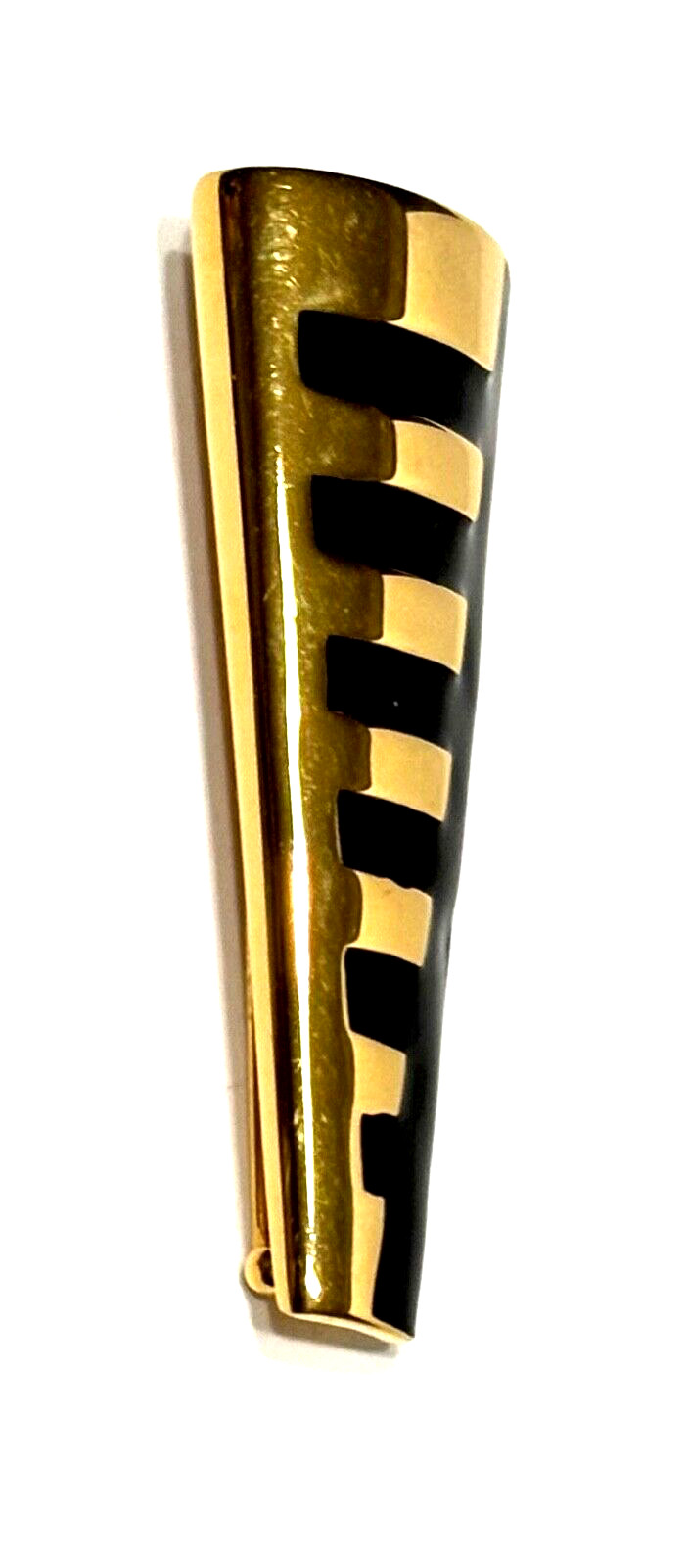 Monet Vintage Pin Brooch Black Enamel Gold Tone Modernistic 2.5 X 0.75 Inches