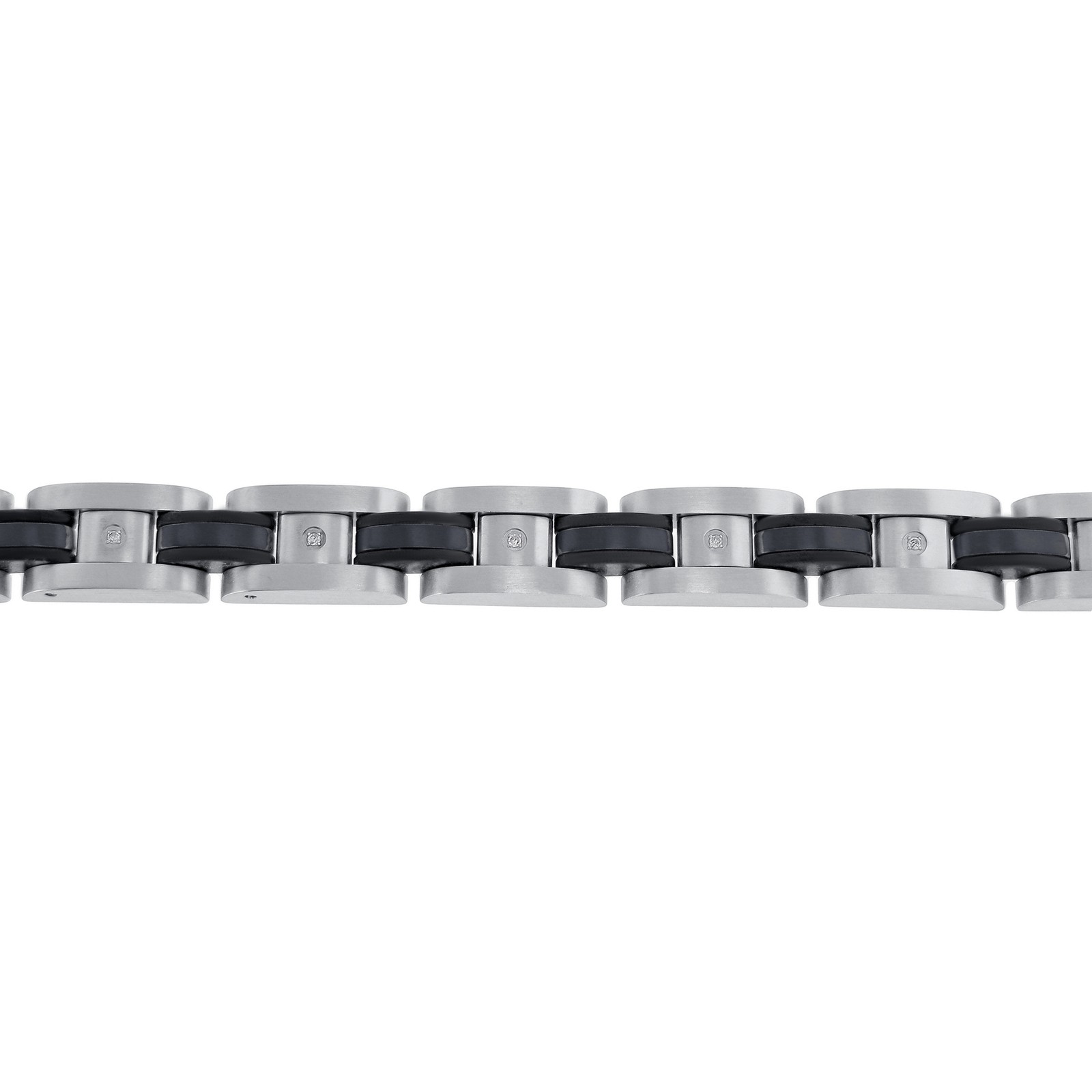 Stainless Steel Link Bracelet with Black Plating and Diamond Accent