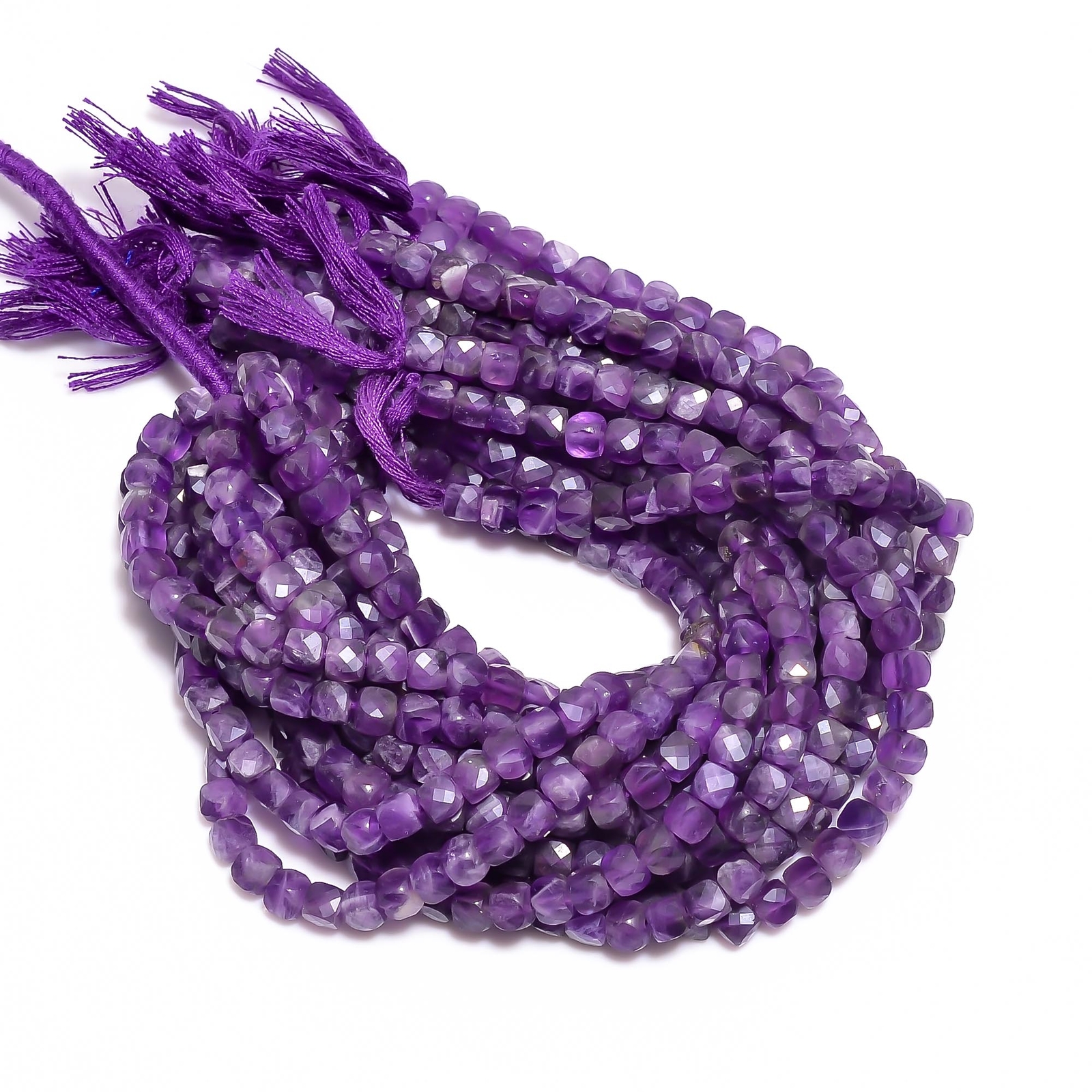 Natural Amethyst Gemstone Box Shape Faceted Beads 5X5 mm Strand 8″ EB-137