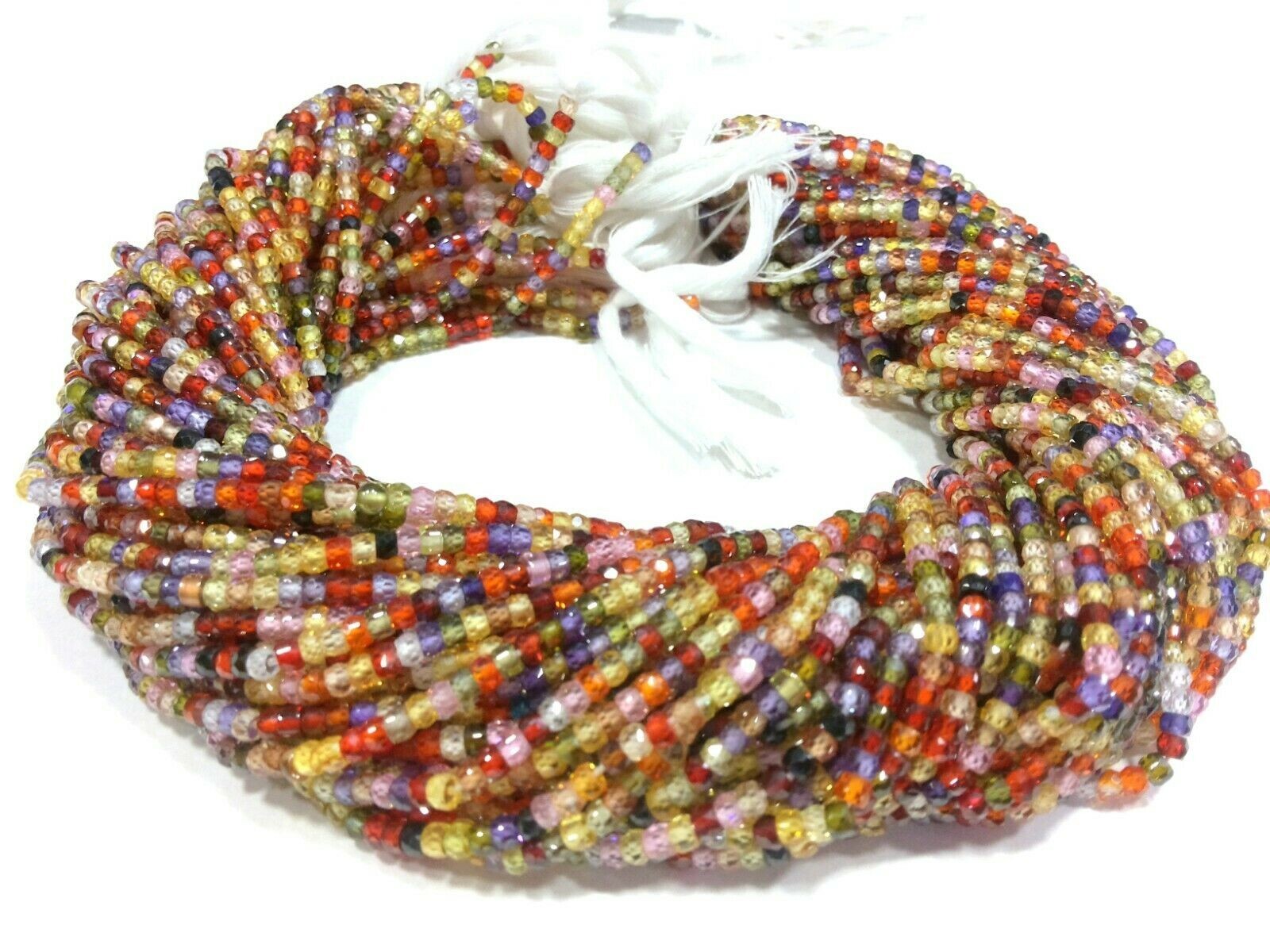 MULTI CUBIC ZIRCON RONDELLE FACETED 3MM LOOSE GEMSTONE BEADS 18″INCH 1 STRAND