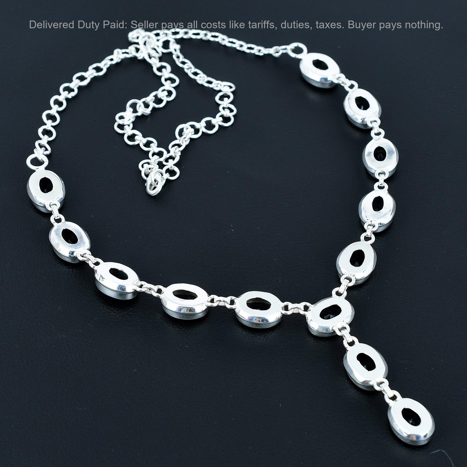 Oval Natural Iolite 925 Silver Wedding Anniversary Chain Ethnic Artisan Necklace