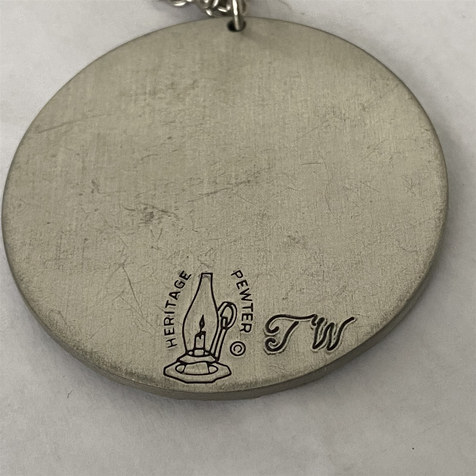 Vintage Heritage Pewter Seagull Pendant Large Round with Chain signed