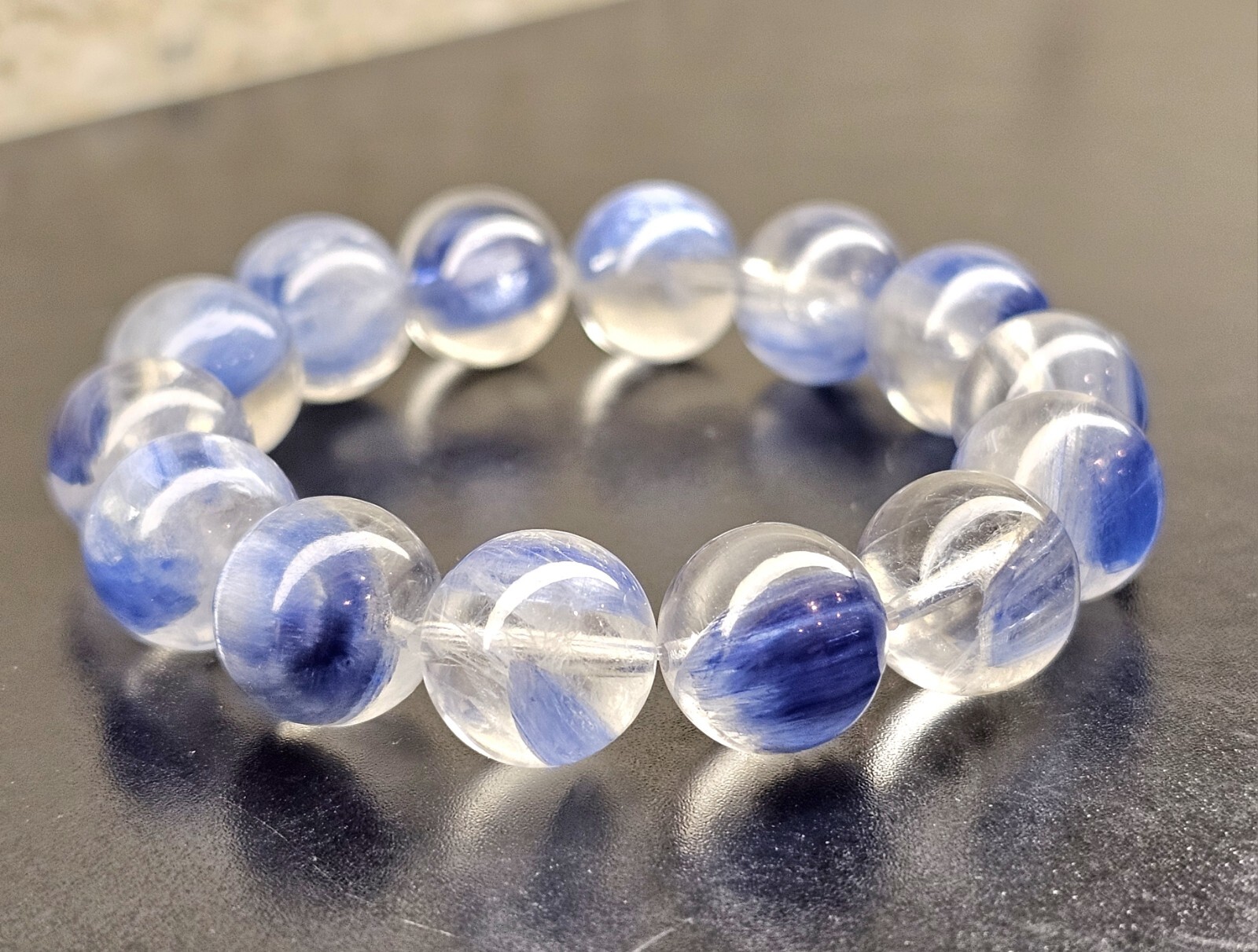 Rare Top Quality Icy Blue Kyanite Beads Bracelet 13.4mm