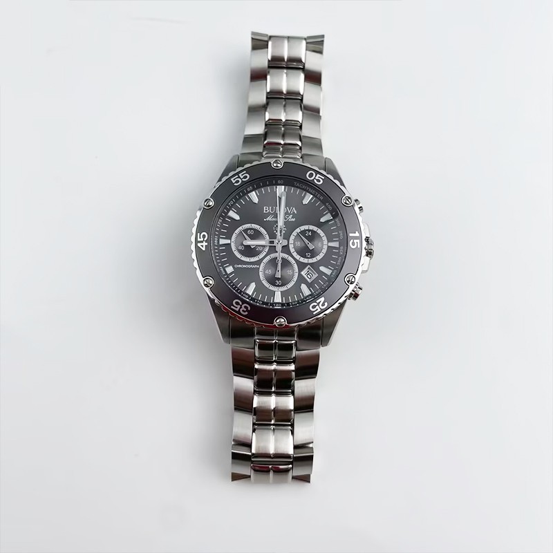 Bulova Men Classic Marine Star 98B401 Black Dial Quartz Chronograph Watch 41.5MM