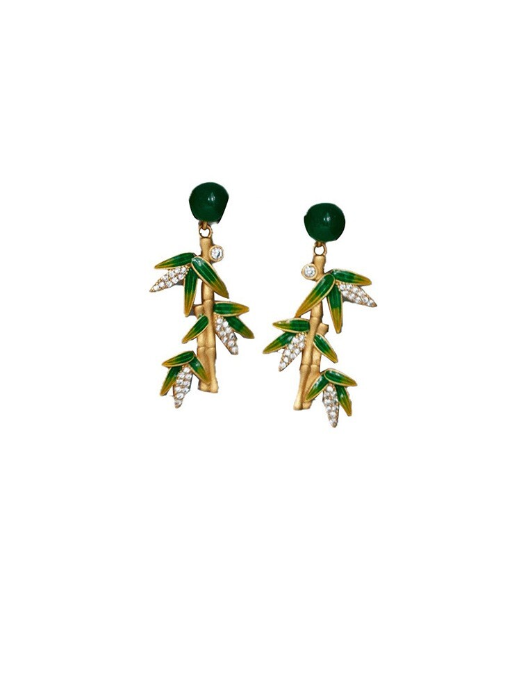 925 Silver Plated Cloisonne Ethnic Bamboo Earrings Tassel Dangle Drop Jewelry
