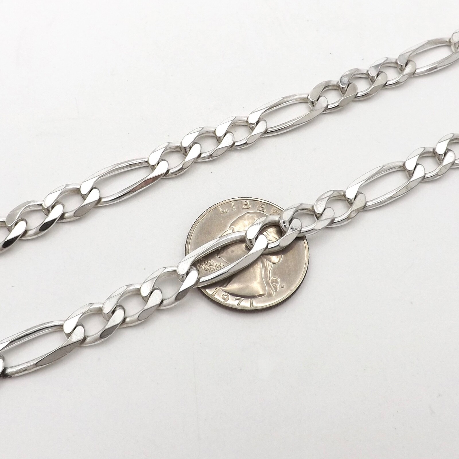 Sterling Silver Figaro Link 8mm Chain Necklace 925 Italy 30in Long Slip On 59gr