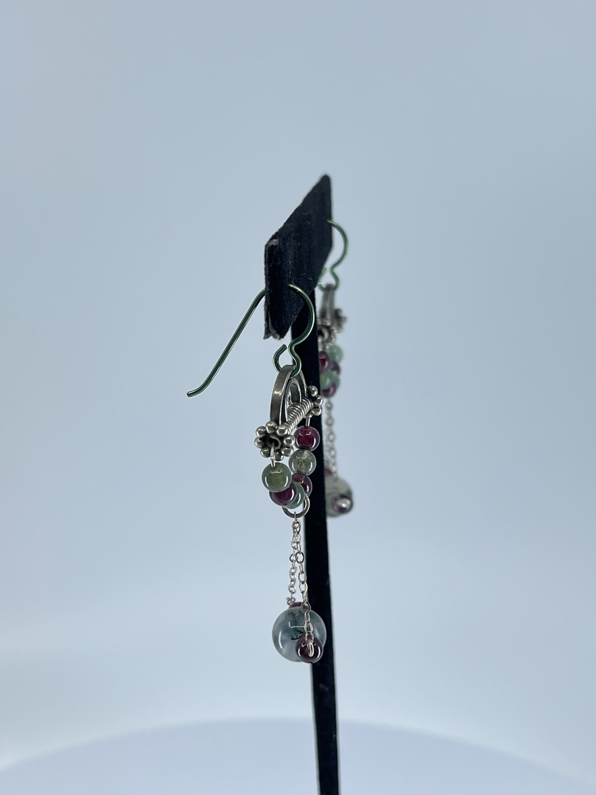 Sterling Silver Dangle pierced Earrings small lightweight round polished stones