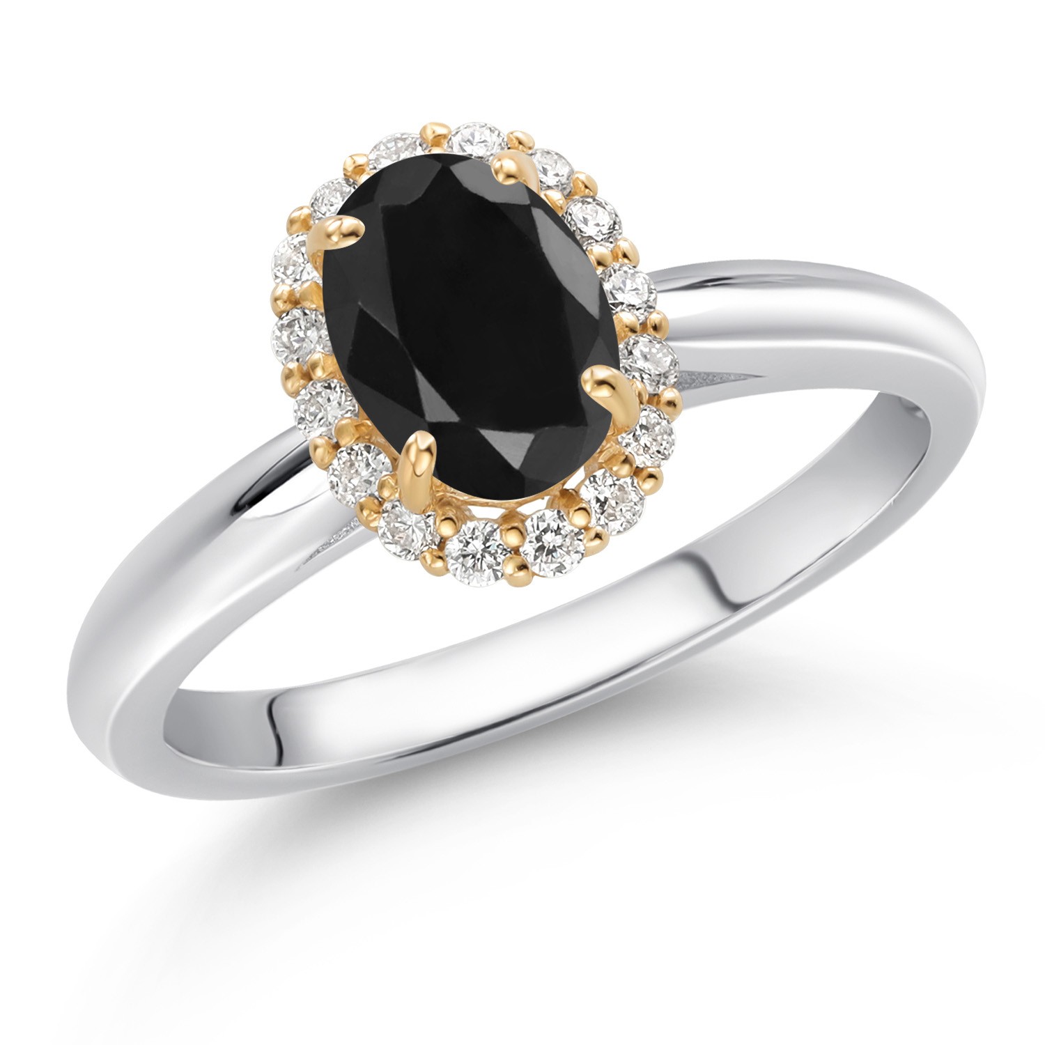 925 Sterling Silver and 10k Yellow Gold Black Sapphire and White Lab Grown