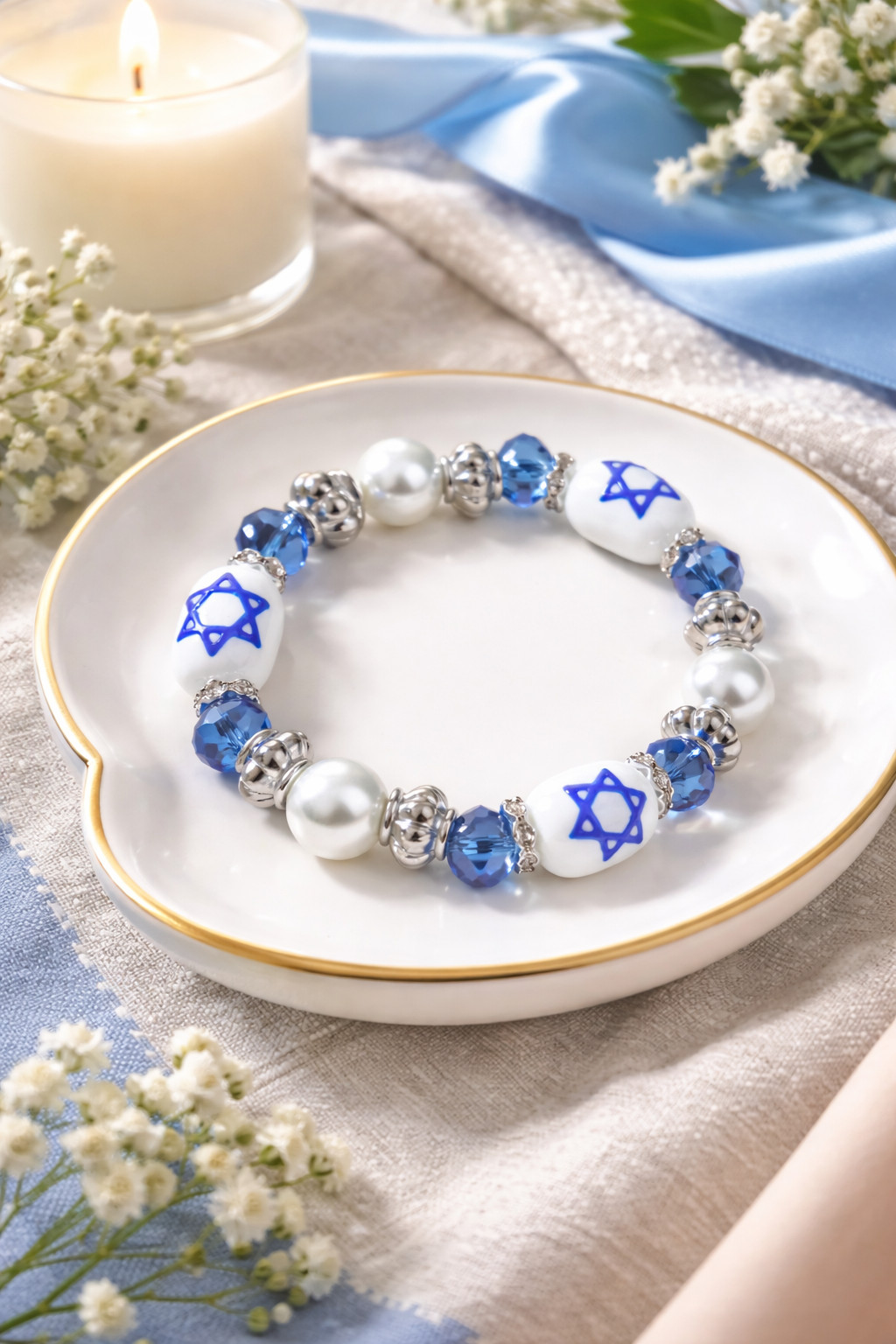 Jewish Bracelet Star of David Bracelet Jewelry Beaded White Handmade Bracelet