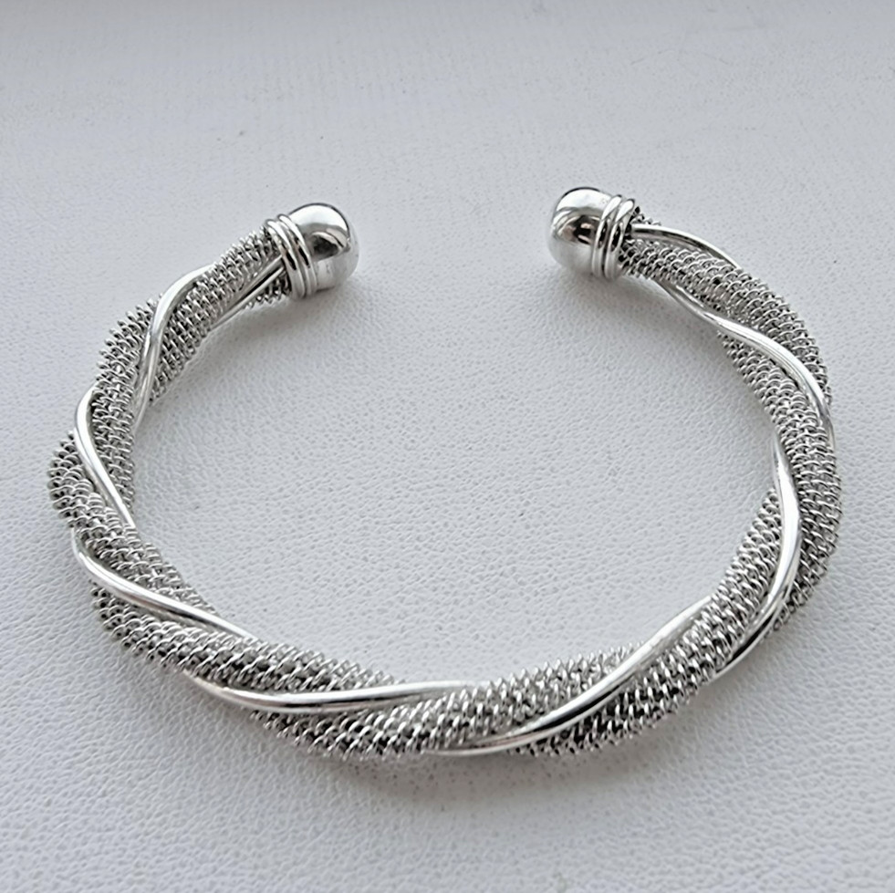 925 STERLING SILVER TWISTED CABLE CUFF BRACELET 15.7g