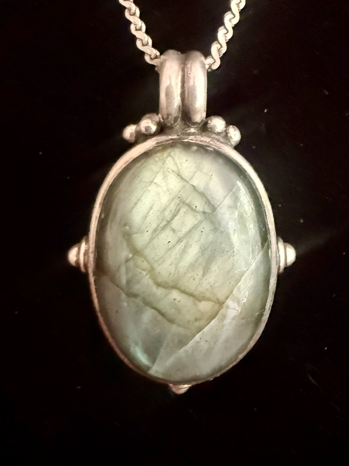 Woven Sterling Silver 20 Inch Necklace W/ Labradorite Pendant (John Hardy Style)