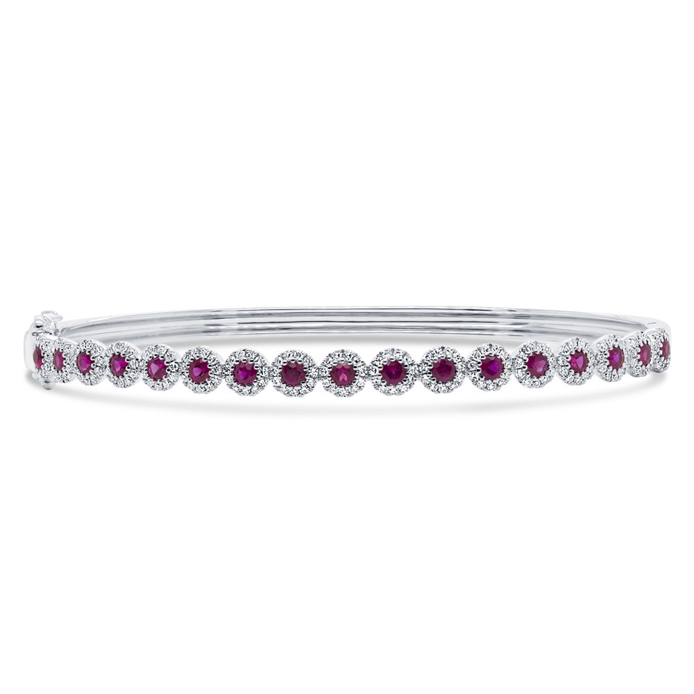 Ruby Diamond Bangle 14k White Gold Halo Half Tennis Bracelet 1.45 tcw