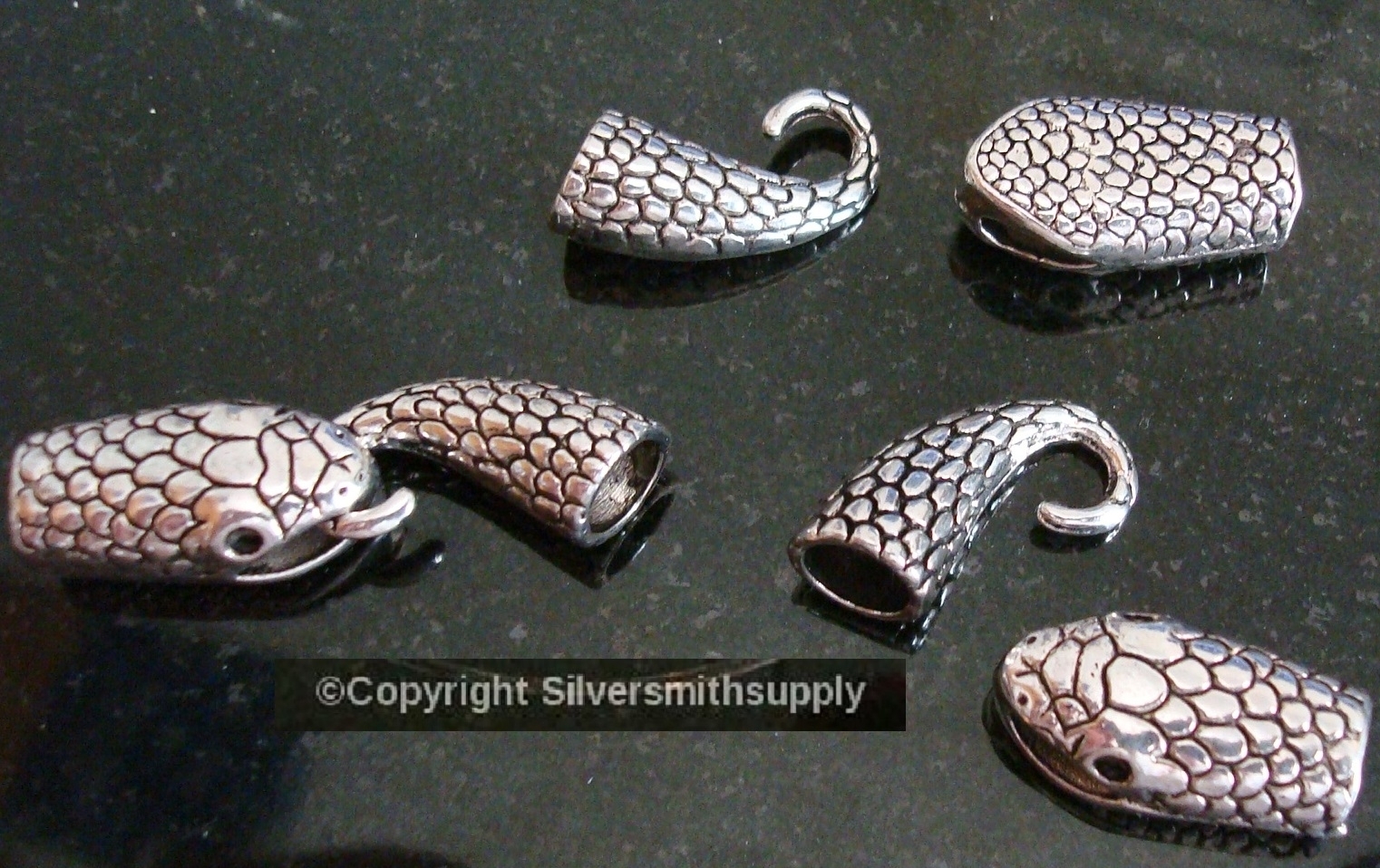 38mm Silver plt snake head jewelry clasp 3 sets heavy hook & eye clasps fpc309b