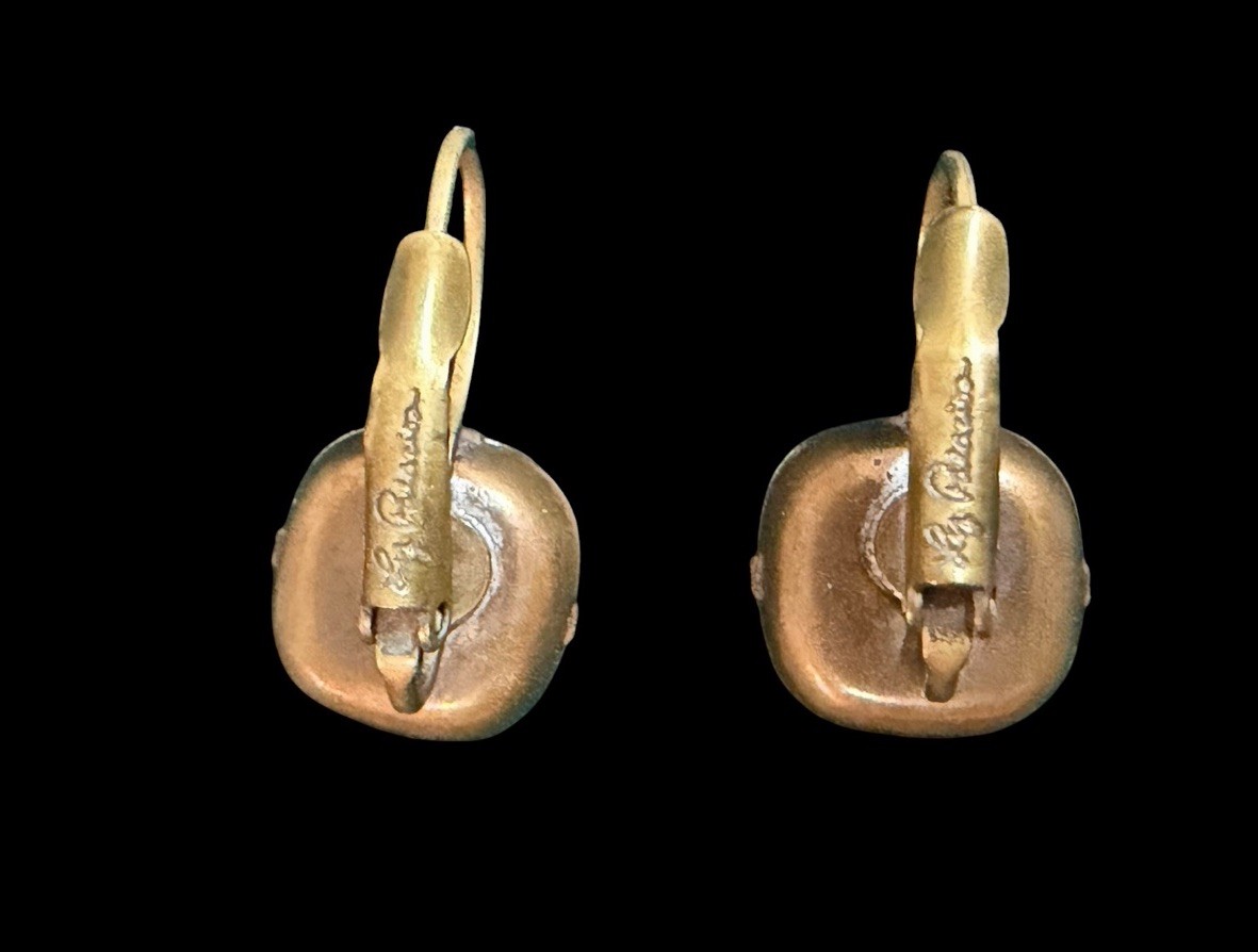 Liz Palacios Crystal Cushion Cut Drop Earrings Gold Tone Signed Statement