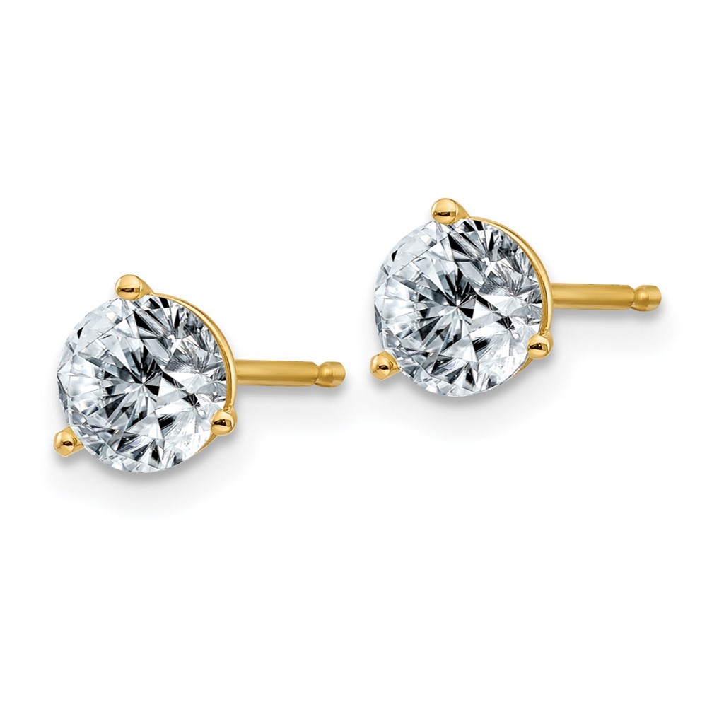 14k Yellow Gold 1ct. 5.0mm Round D E F Pure Light Moissanite Stud Earrings