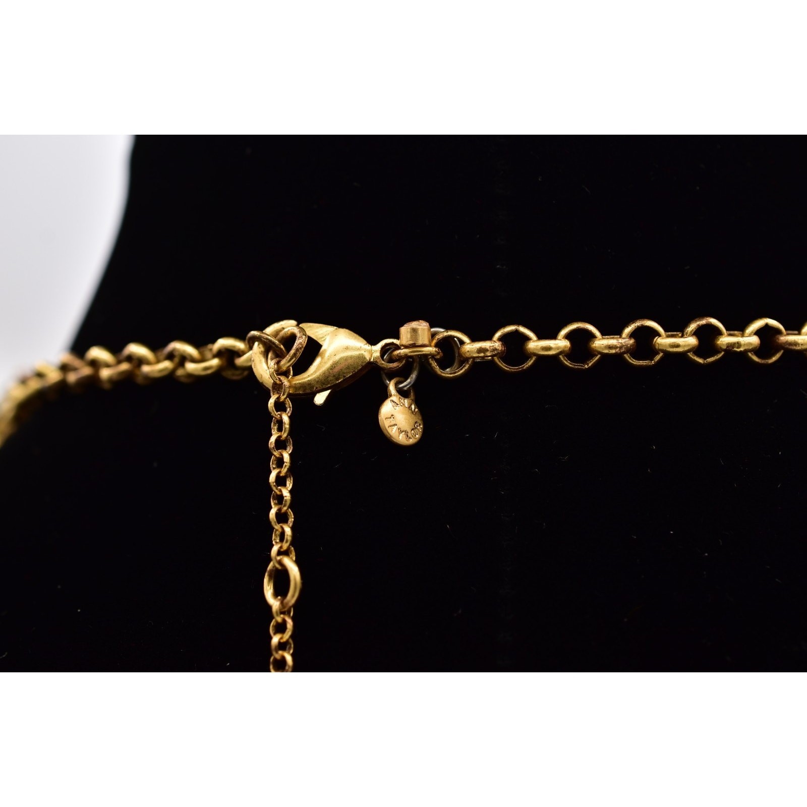 Ann Taylor Vintage Crystal Collar Necklace Dangle Navy Brushed Gold Chunky BinBL