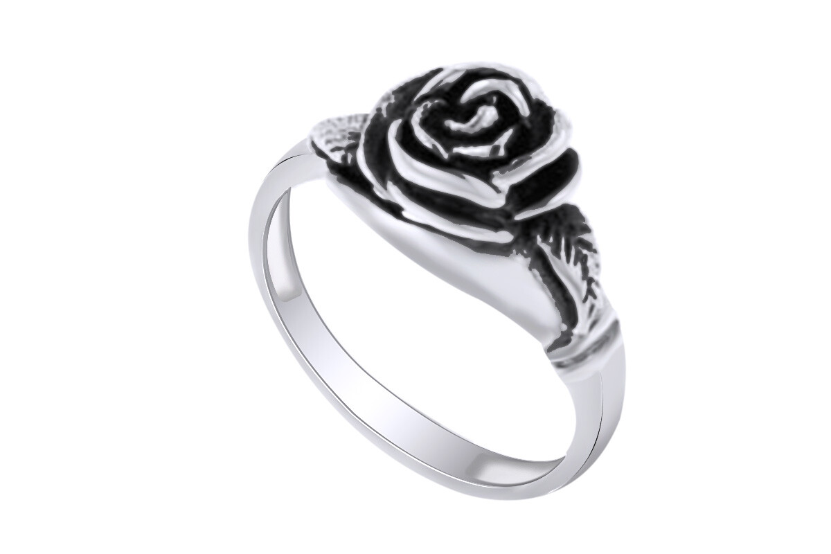 Small Sterling Silver Detailed Rose Flower Ring(Sizes 3,4,5,6,7,8,9,10,11,12)
