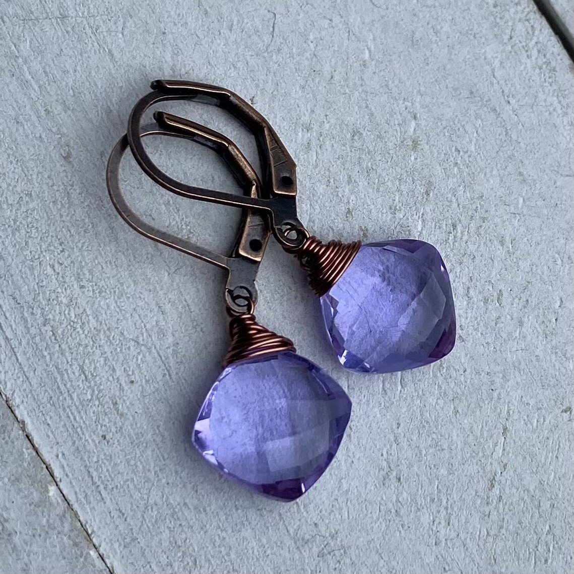 Min Favorit Purple Hydro Quartz & Copper Artisan Wire Wrapped Earrings