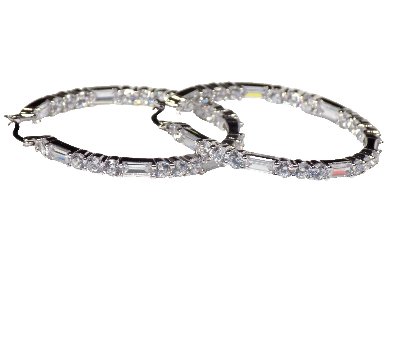 925 Sterling Silver Cubic Zirconia Hoop Earrings Inside Outside White Colorless