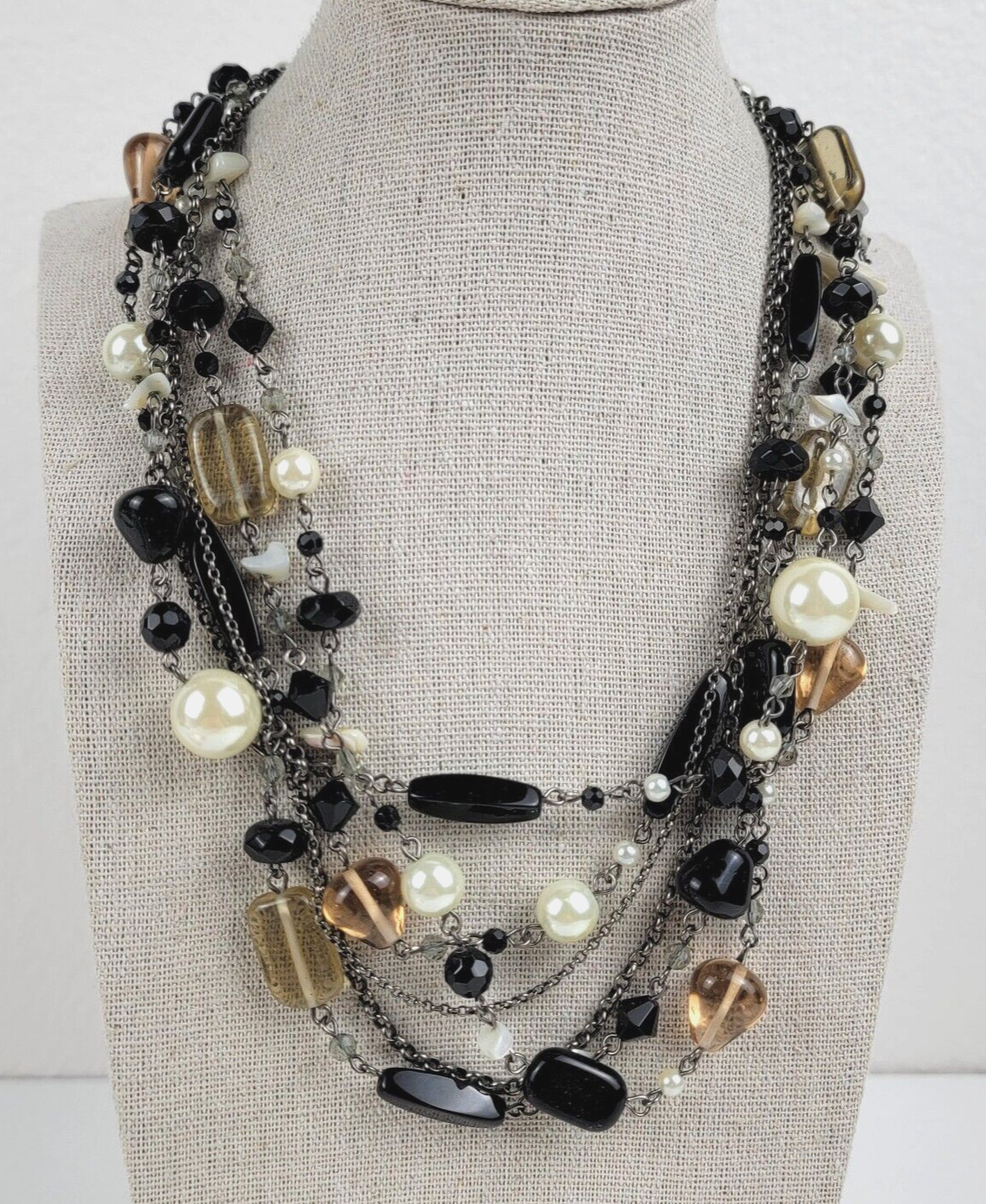 Lia Sophia Silver-Tone Multicolor Bead Charm Layered Necklace 5-Row 20.5 In
