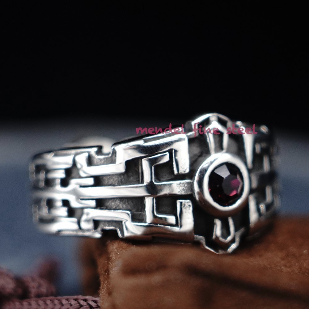 MENDEL Mens Stainless Steel Amethyst Ring For Men Size 7 8 9 10 11 12 13 14 15