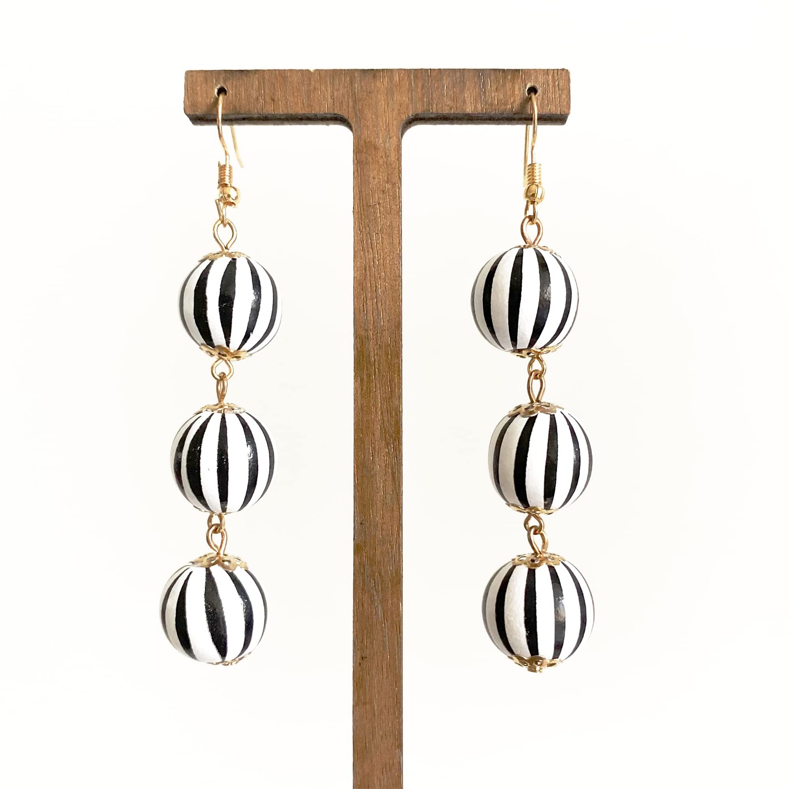 Unique Handmade Lightweight Long Three Nature Wooden Beaded Ball Dangle Drop …