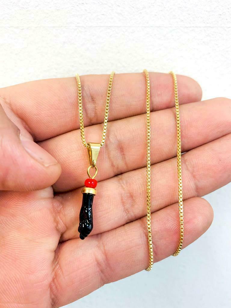 Cadena con Dije de Azabache Para la Protecion Gold Filled Azabache Hand Necklace