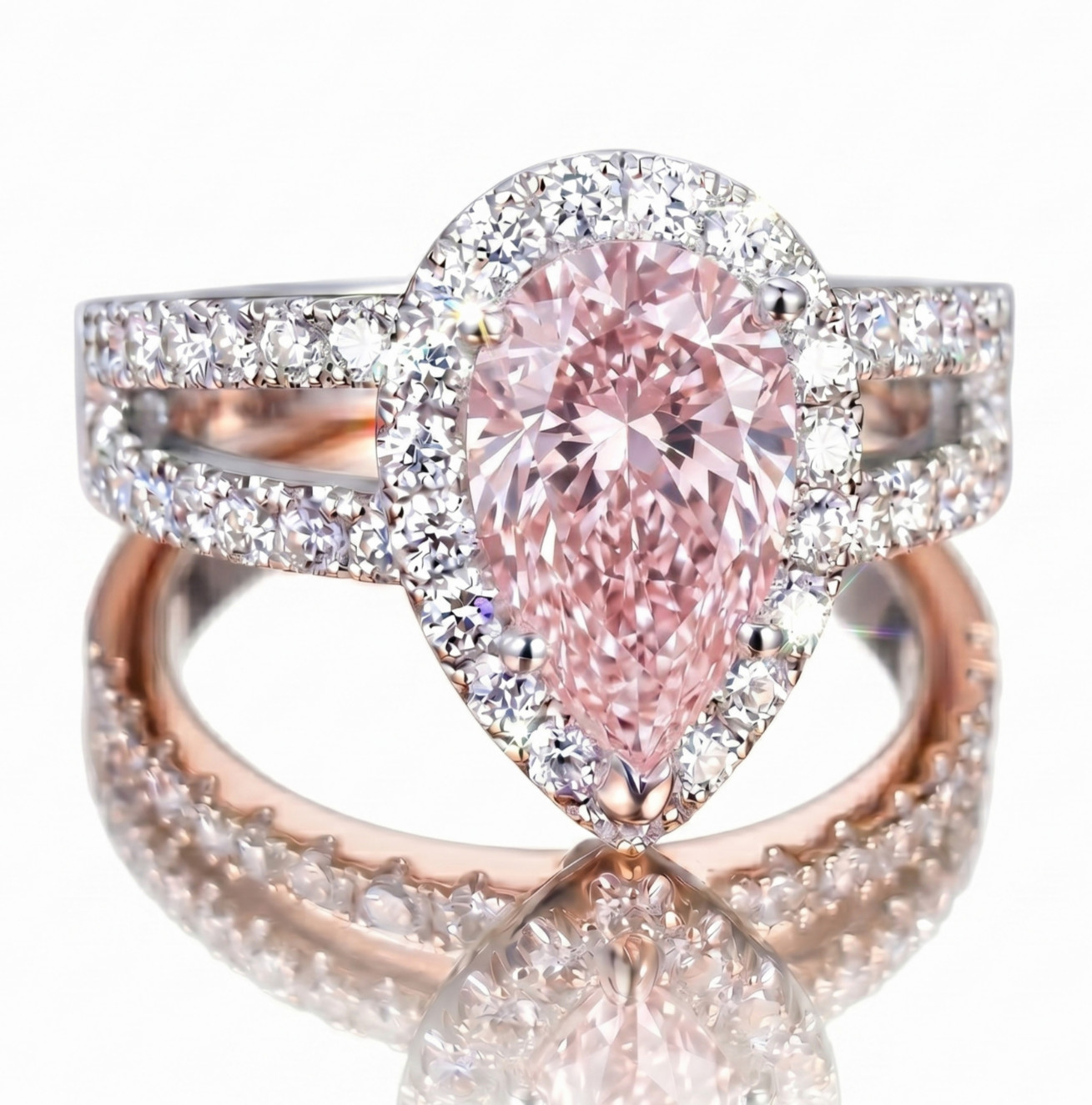 4.60 Ct Certified Pear Shape Pink Natural Diamond Ring VVS1 White Gold Finish