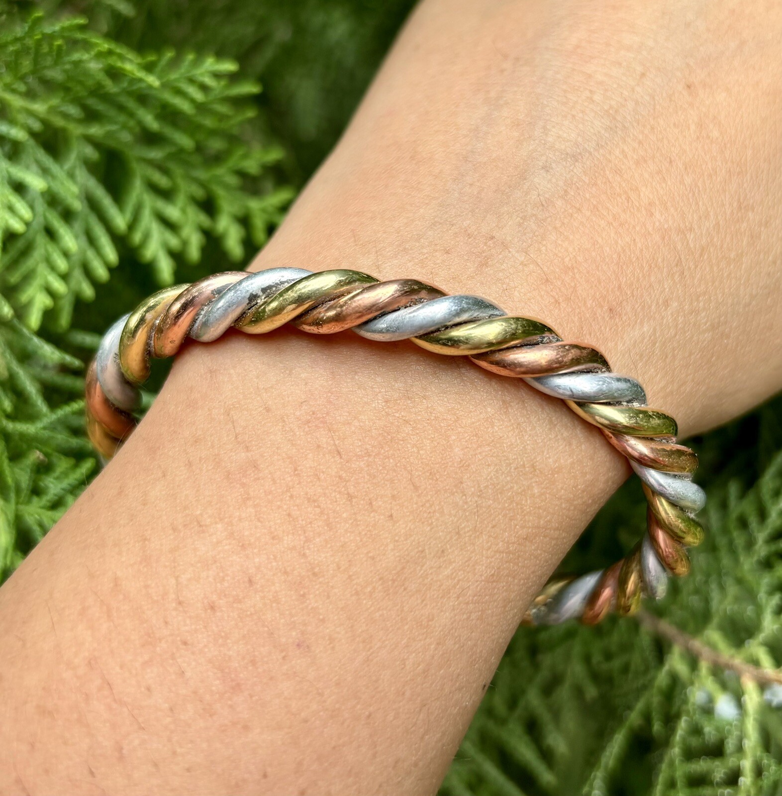 1Pc Pure Ashtadhatu Copper Brass Silver Healing Bangle Cuff Bracelet Spiritual 2