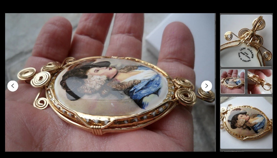 14kgf 1900 LADY ELEANOR FINE BONE CHINA ENGLAND PENDANT FOR NECKLACE;3.25 X1 5/8