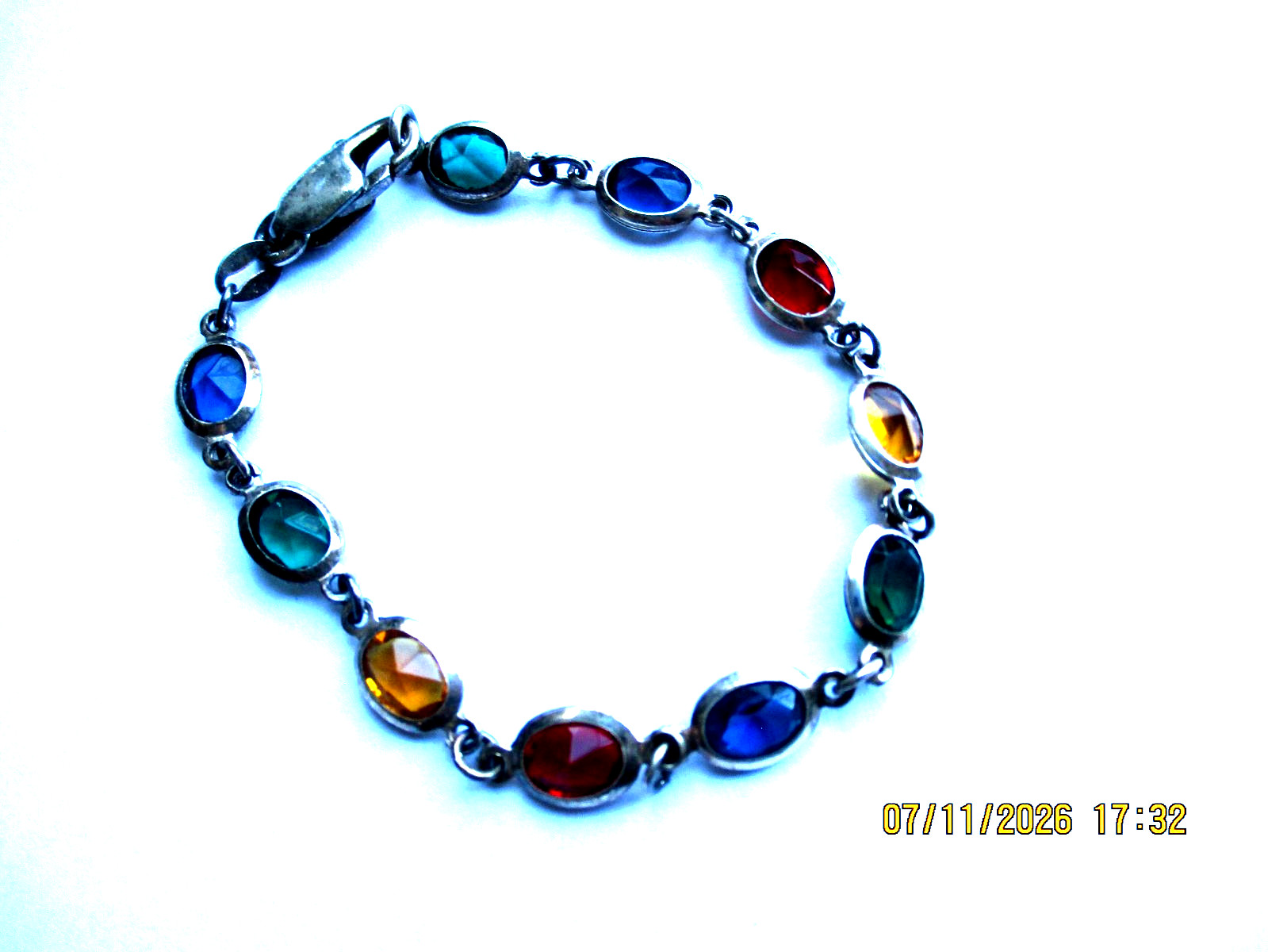 Vintage Milor Tennis Bracelet 925 Sterling Silver Italy Multi Colored Stones