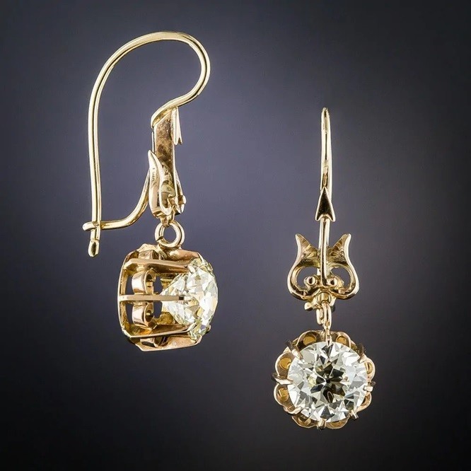 1.50Ct Round Cut Diamond Lab-Created Hook Drop Earrings 14K Yellow Gold Plated