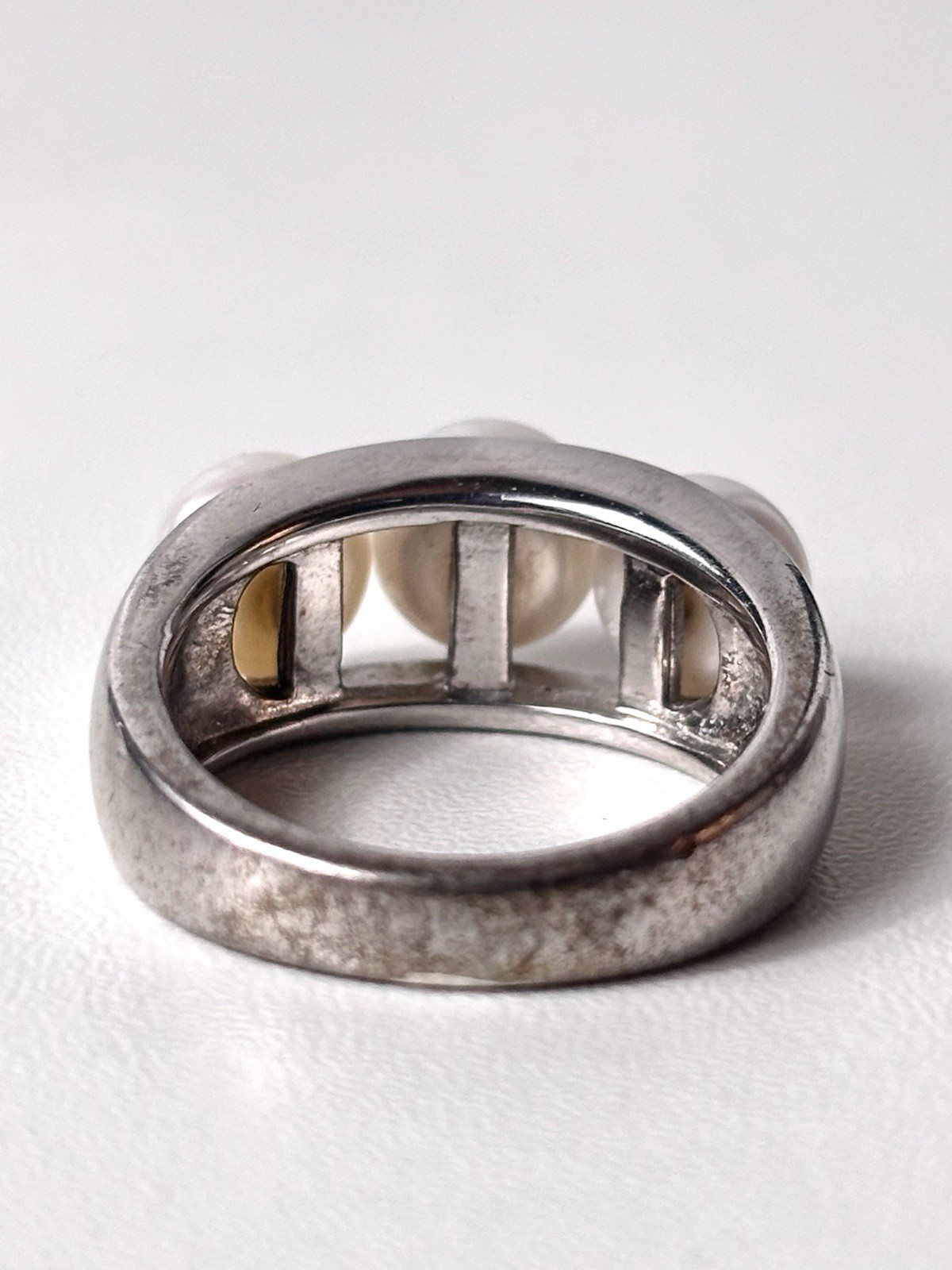 Vintage Triple Genuine Freshwater Pearls 925 Sterling Silver Ring, Size 6