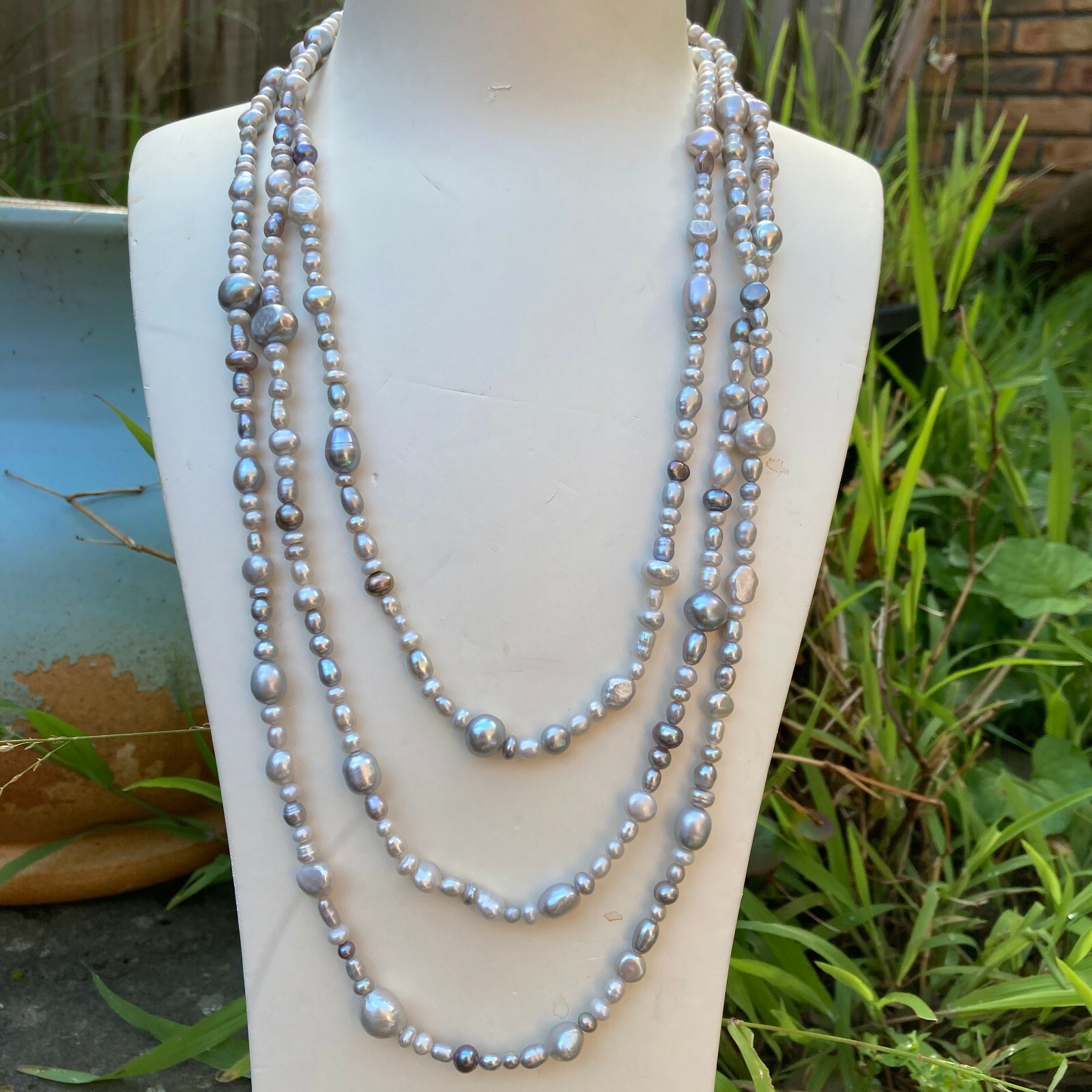 180cm size3-8mm baroque silver grey freshwater pearl Morandi color necklace #309