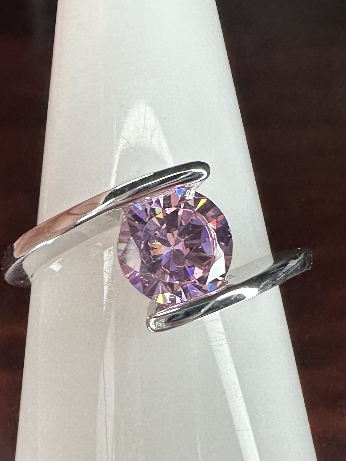 AAB Ring- 02- Simulated Pink CZ- Size 8- .925 Solid Sterling Silver