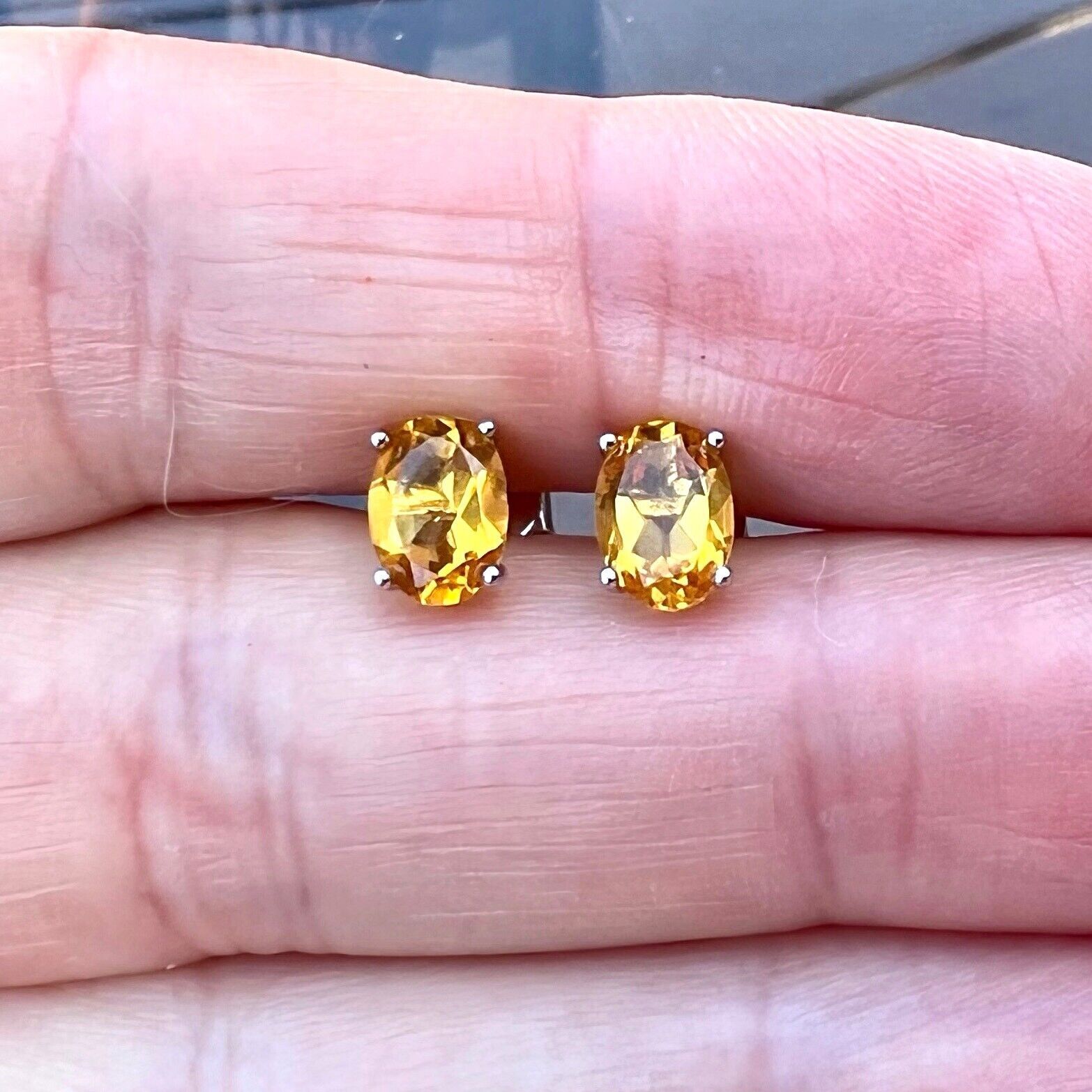 Handmade Small AAA Oval Natural Citrine Stud Earrings , November Birthstone