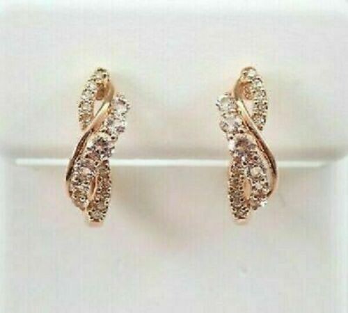 0.70Ct Round Cut Lab Created Diamond Huggie Hoop Earrings In 14K Rose Gold Fn