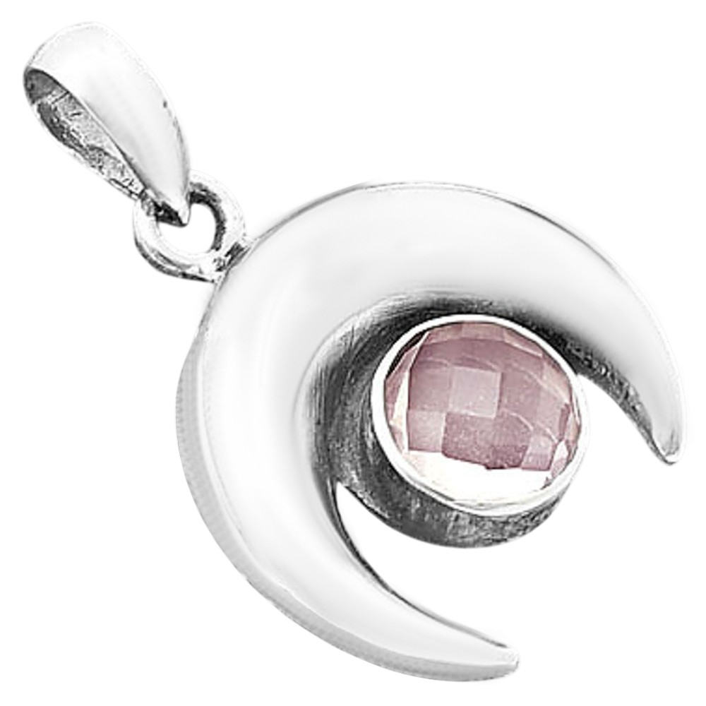 Crescent Moon – Rose Quartz Checker 925 Sterling Silver Pendant Jewelry P-1014